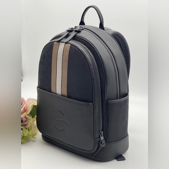 Coach Large  Backpack In Signature Jacquard With Varsity Stripe - Picture 3 of 14